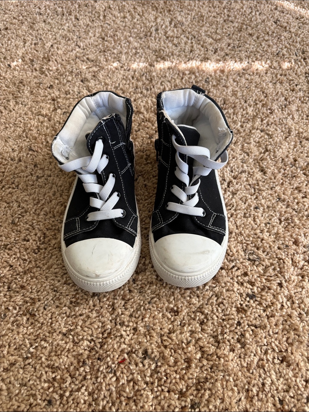 Kids Black High-Top Canvas Sneakers with White Soles and Laces
